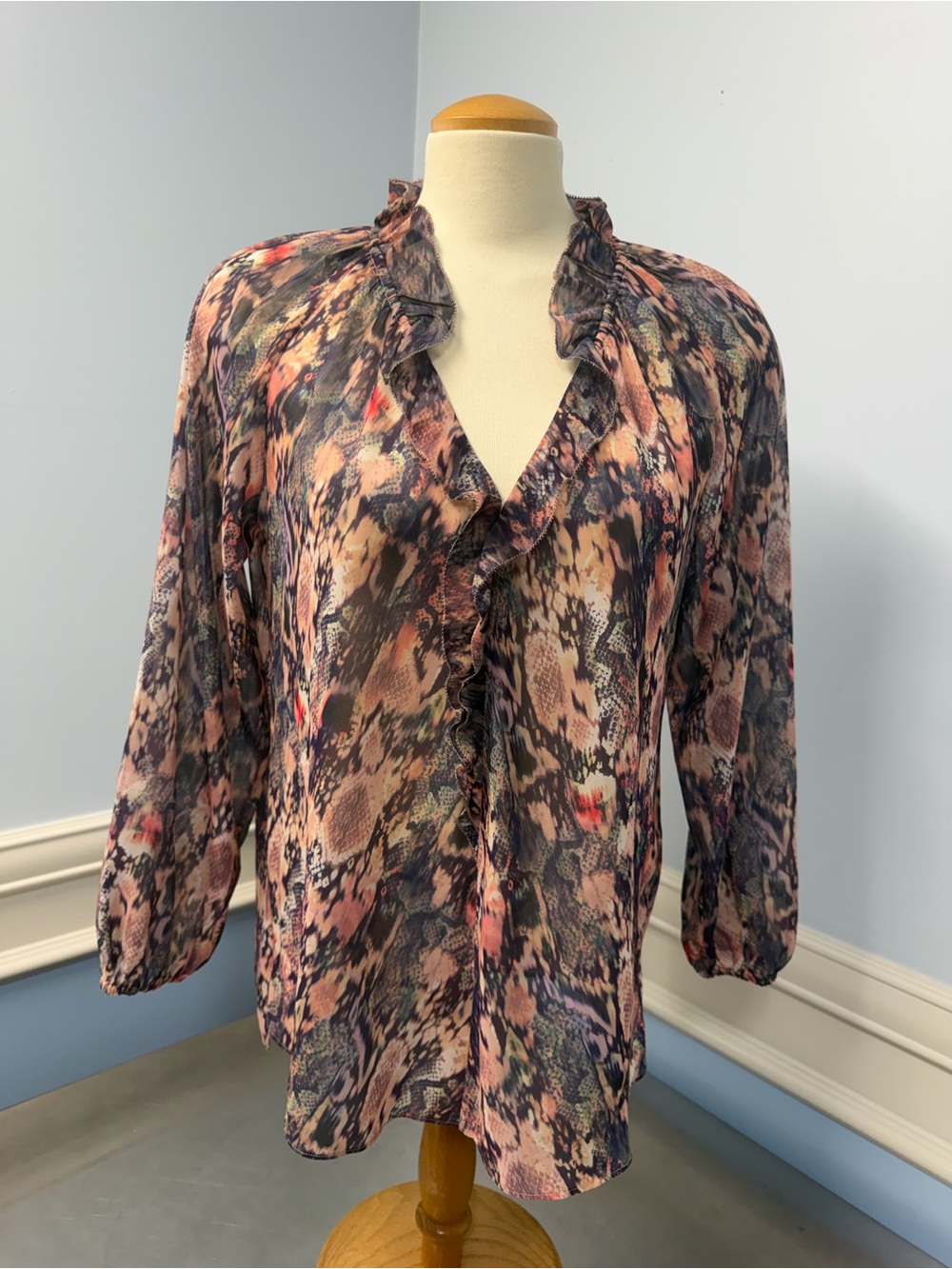 AllSaints Nylah Masala long sleeve snake print lightweight top
